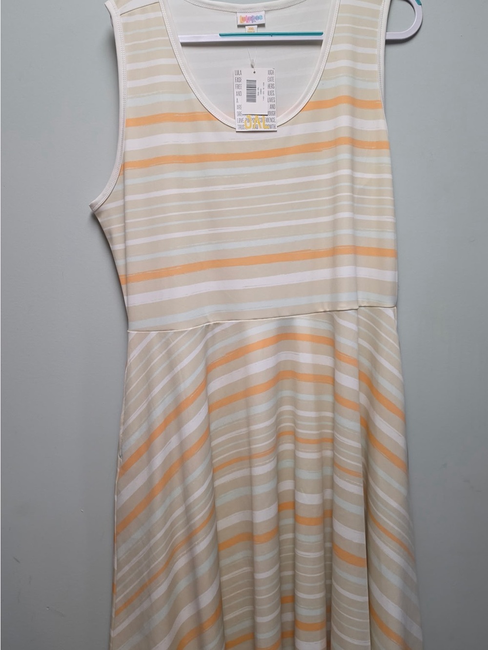 LuLaRoe Sleeveless Midi Dress in Cream, Peach & White Stripes